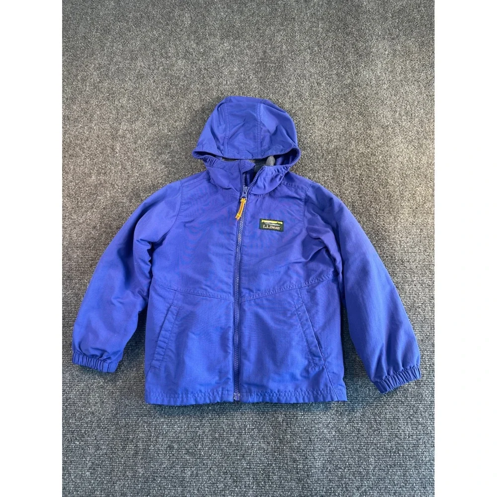 LL Bean Kids Blue Fleece Lined Warm-Up Jacket Hooded Size 4